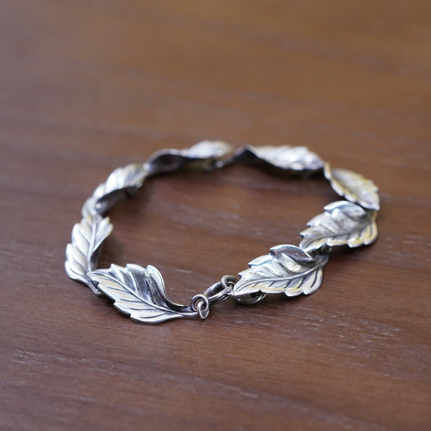 6.75”, vintage Beau Sterling silver handmade bracelet, 925 leafy chain