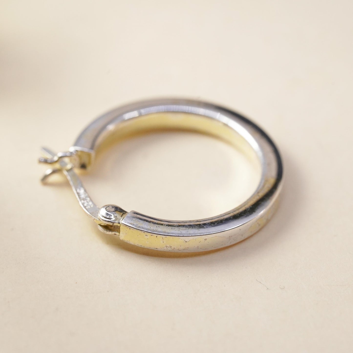 1", Vintage sterling silver single earring, textured minimalist primitive hoop