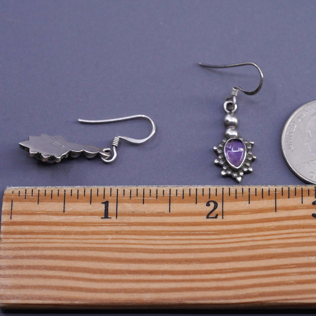 Vintage sterling 925 silver handmade earrings with amethyst