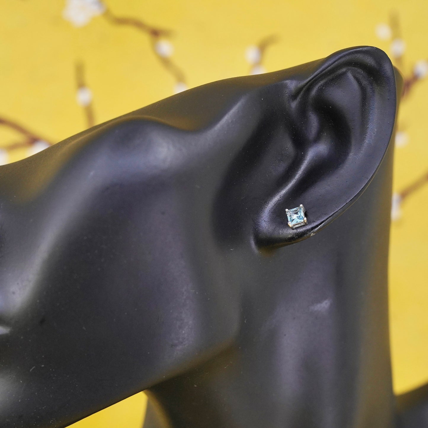 Vintage Sterling 925 silver blue topaz studs, square earrings