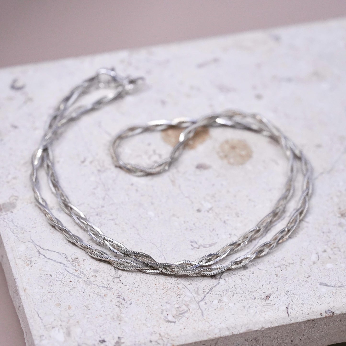 18” 3mm, vintage Sterling silver necklace, woven braided 925 snake chain choker