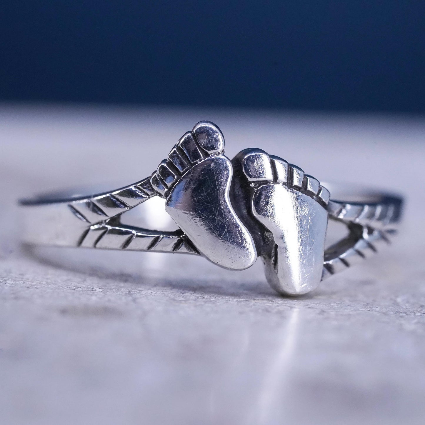 Size 6, vintage Sterling silver handmade band, 925 band with baby footprint