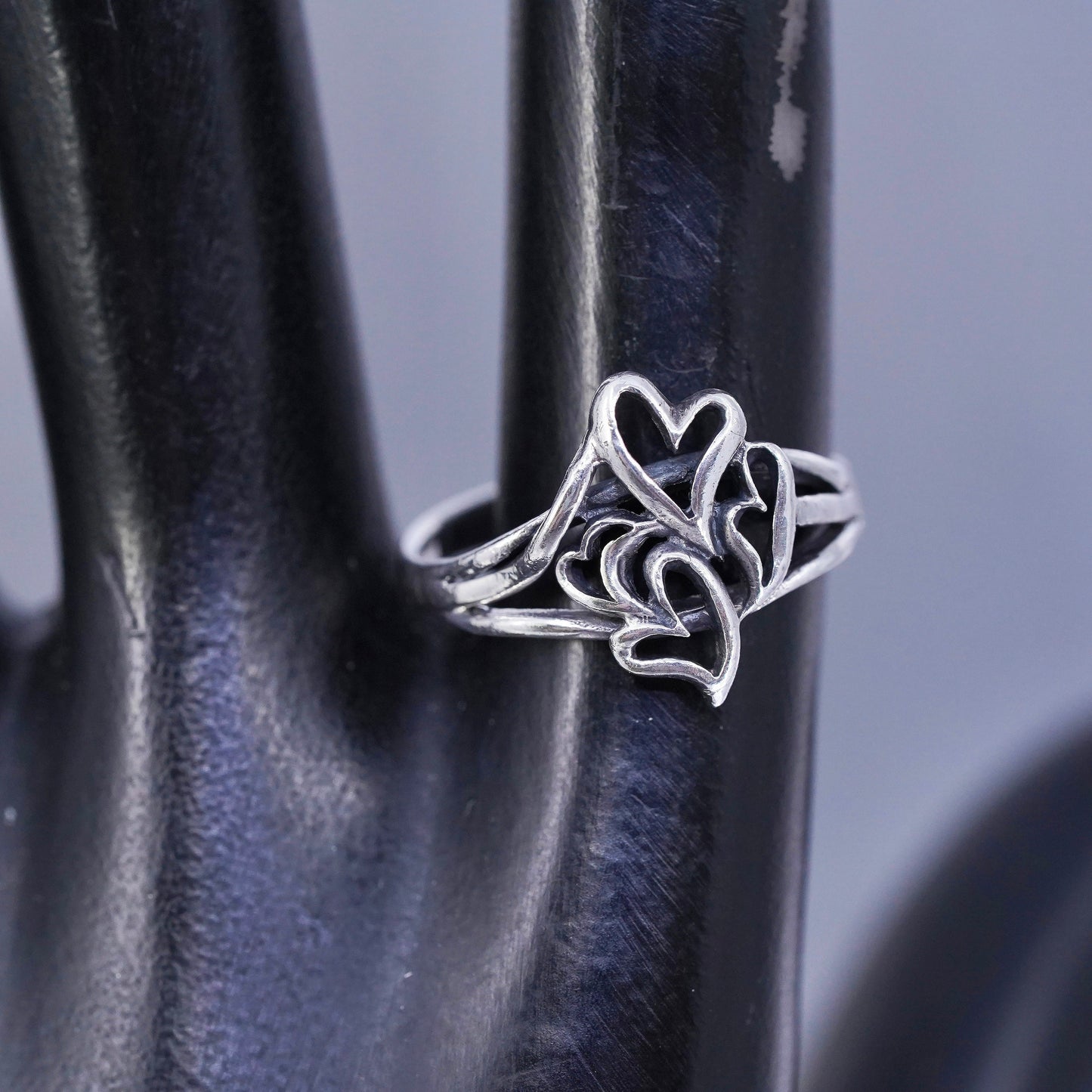 Size 7.5, southwestern Sterling 925 silver wedding ring, heart stackable band