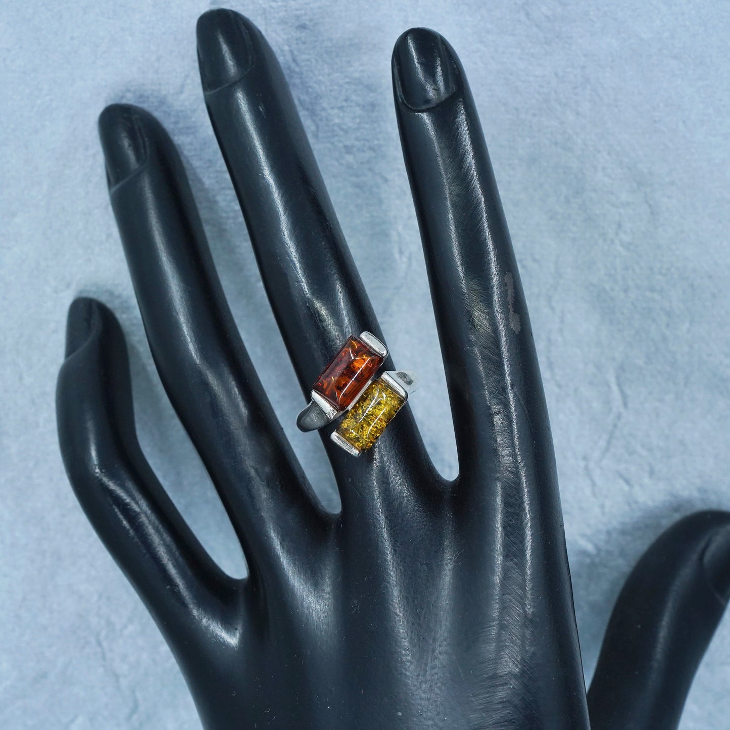 Size 6.25, vintage Sterling 925 silver handmade ring with Amber