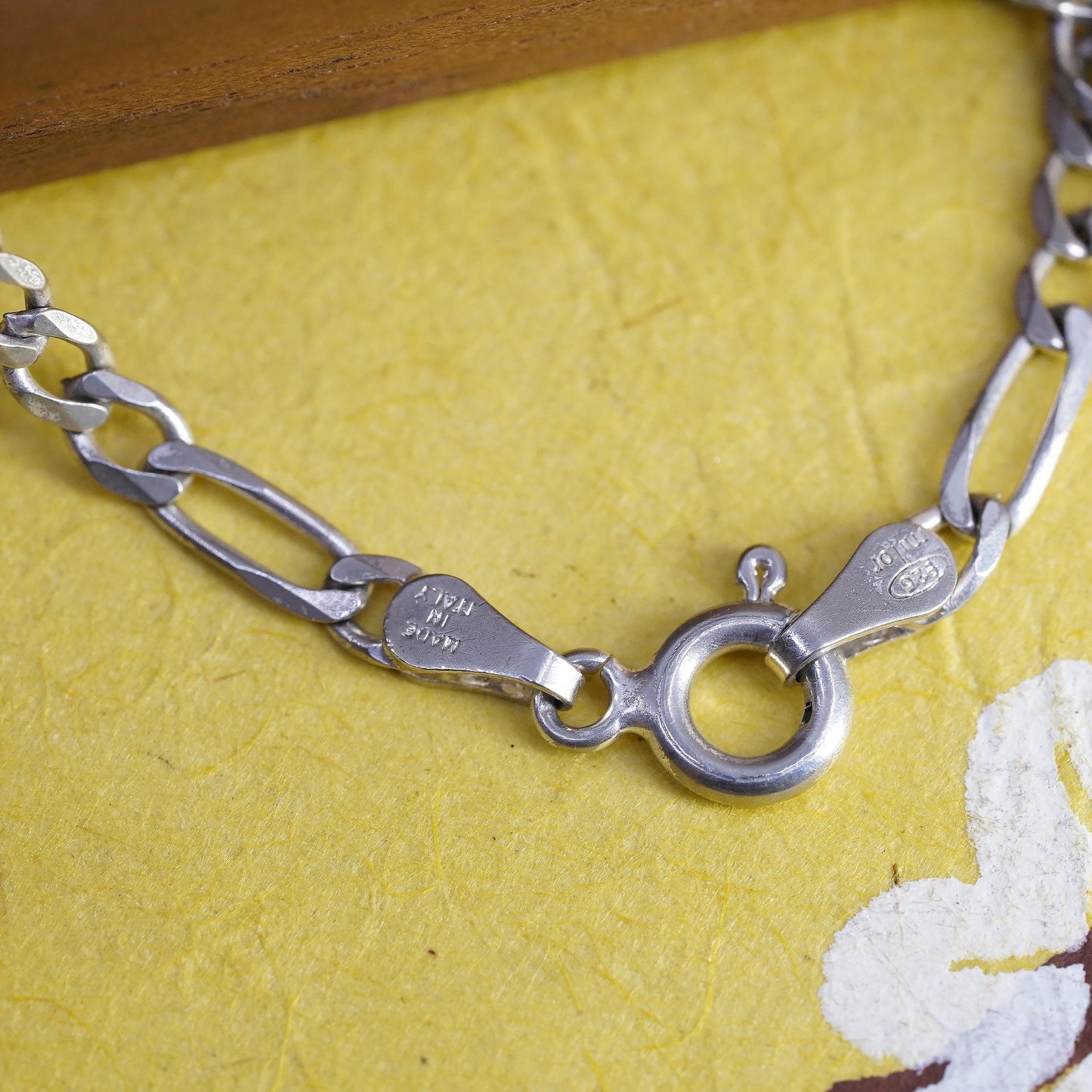 7.25", vintage Italian Milor Sterling silver bracelet, 925 figaro link chain
