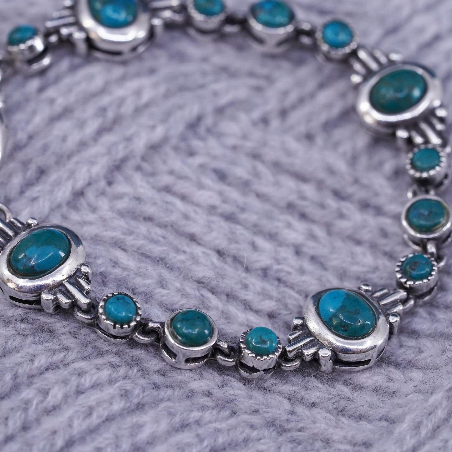 6.75”, sterling 925 silver handmade bracelet with turquoise and toggle closure