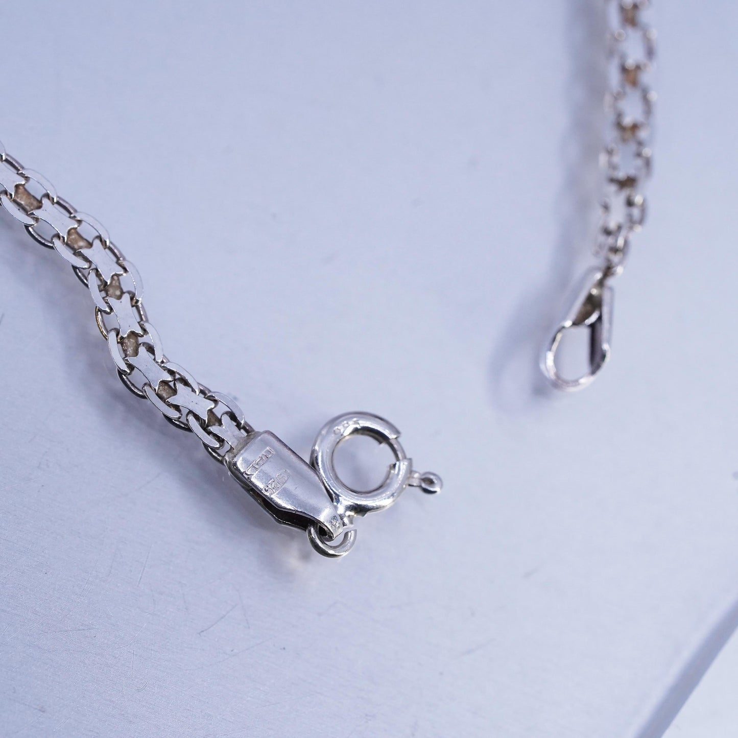 7" 4mm, Vintage Italia Sterling 925 silver bracelet, flatten curb link chain