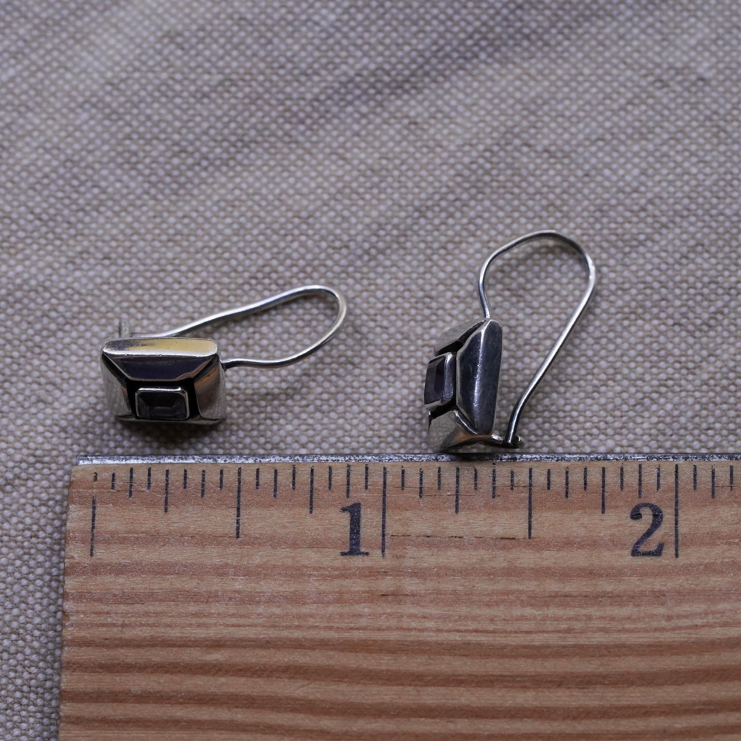 Vintage Sterling 925 silver handmade square earrings with amethyst