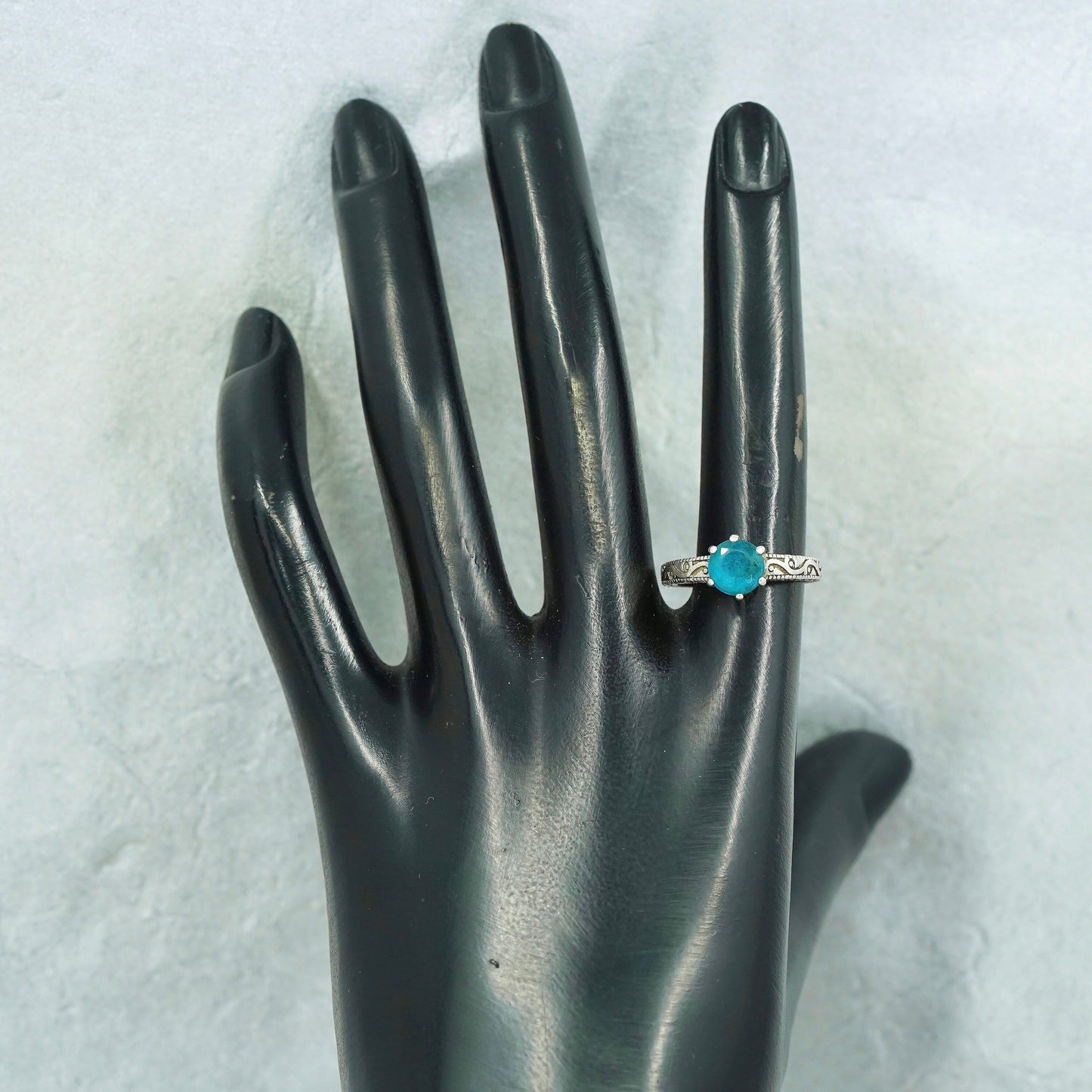 Size 7, vintage Sterling 925 silver handmade ring with blue topaz