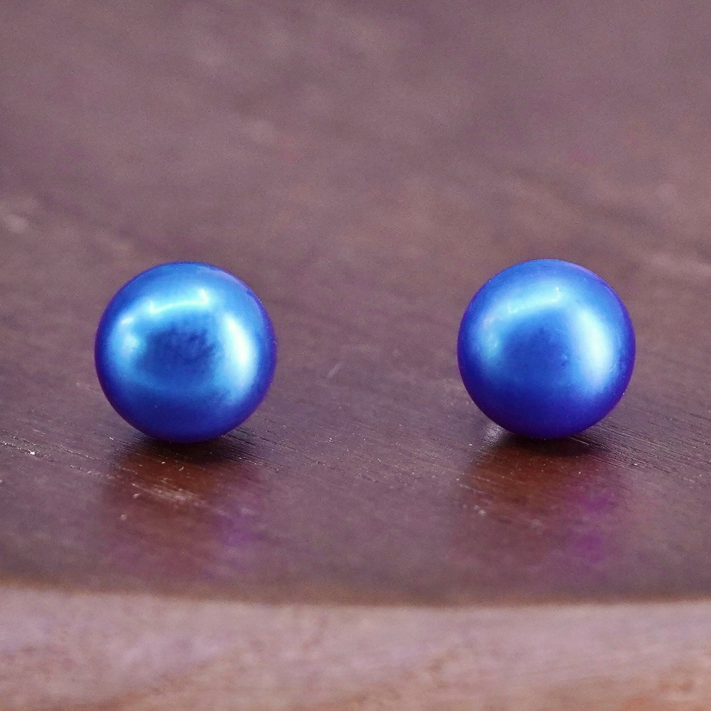 7mm, Sterling 925 silver with blue freshwater pearl studs earrings
