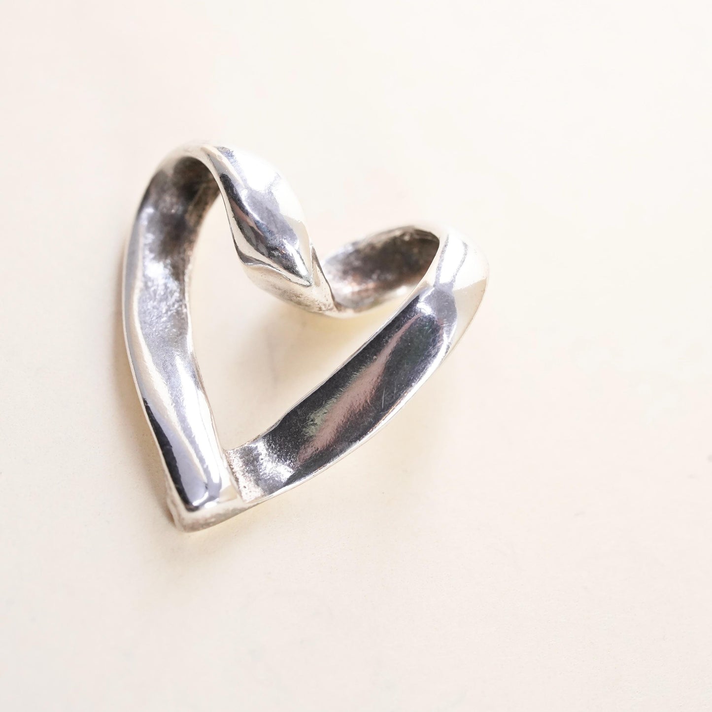 Vintage handmade sterling silver twisted heart pendant, 925 charm