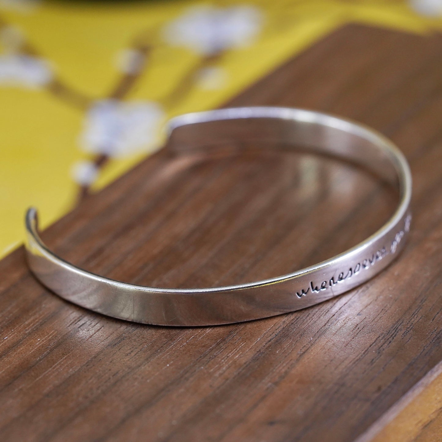 6.5", Far fetched Sterling silver bracelet, 925 cuff wherever you go with heart