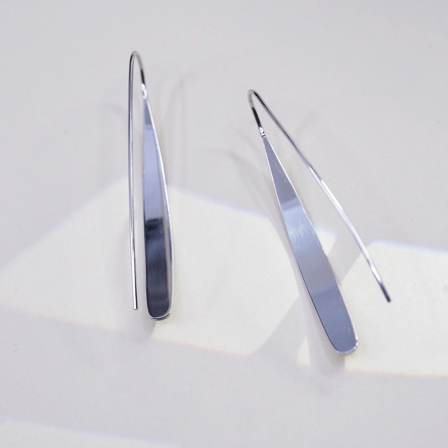 Vintage Sterling Silver Threader Earrings, Long Bar Drops, Modern Dangles