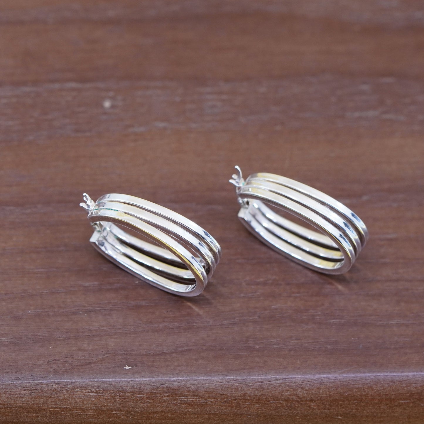 1”, vintage Sterling silver handmade earrings, wide 925 multiple loop hoops
