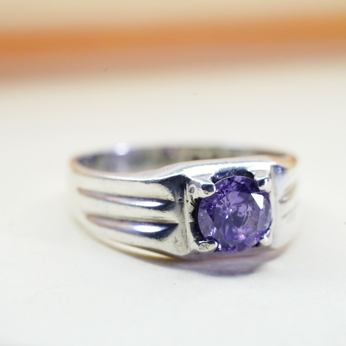 Size 6.5, Vintage Mexican sterling 925 silver handmade ring with amethyst, ring