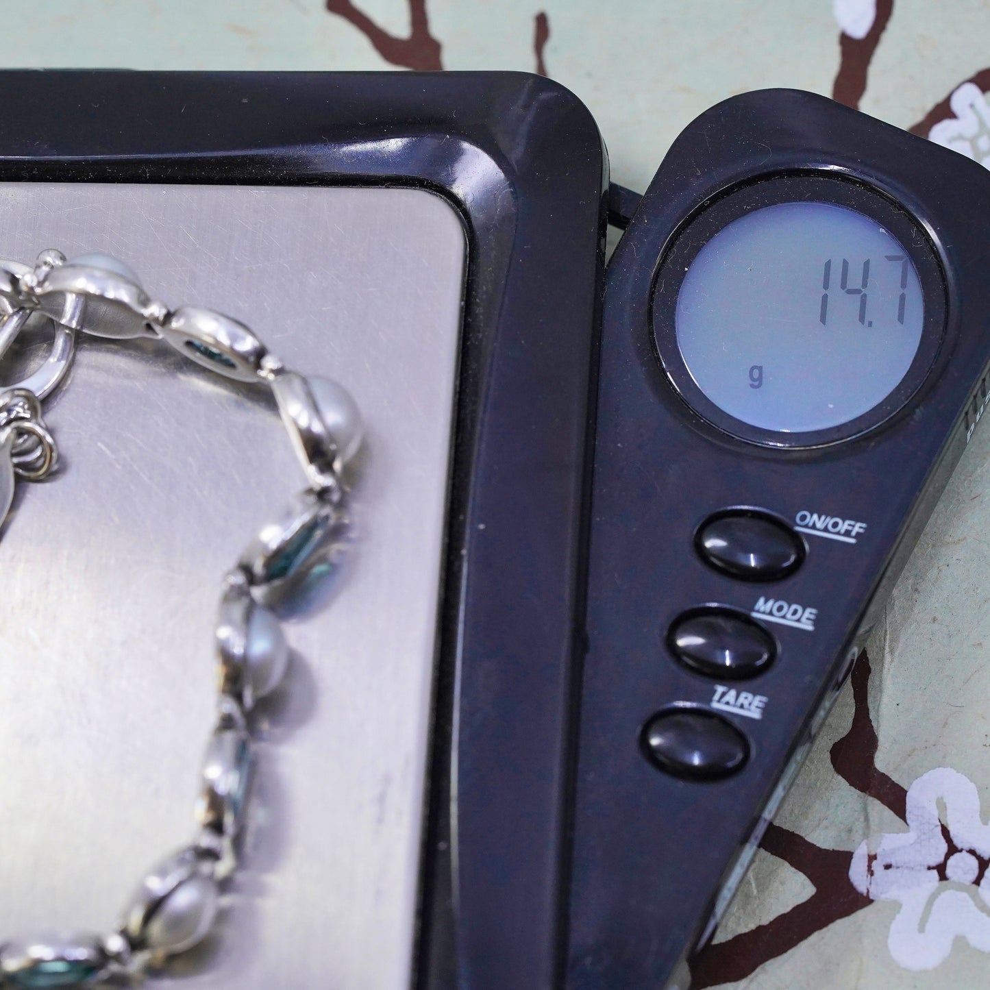 6.75", Vintage JCD Sterling silver tennis bracelet, 925 chain with topaz pearl