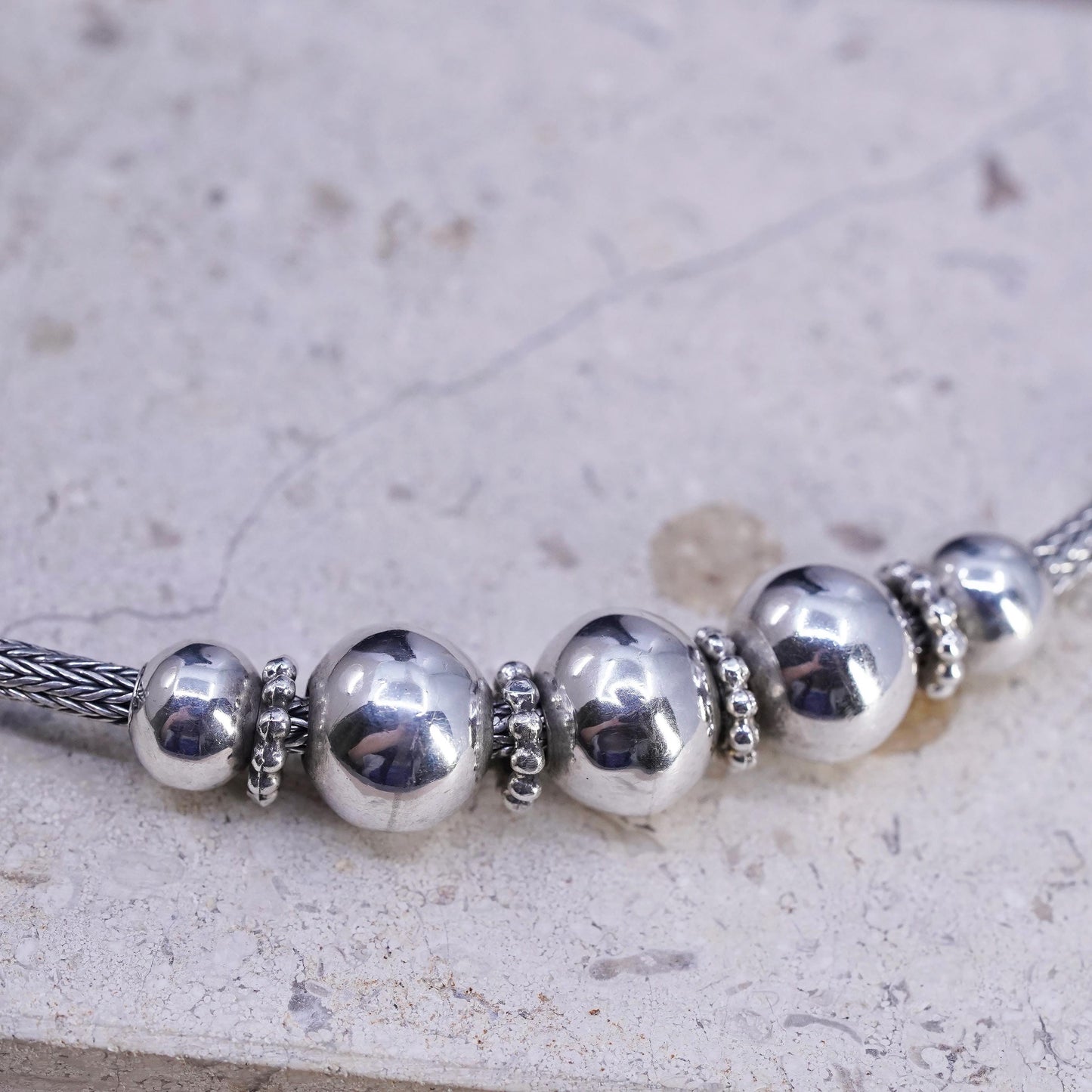 18+3" 4mm, vintage bold Sterling silver necklace, 925 wheat chain beads pendant