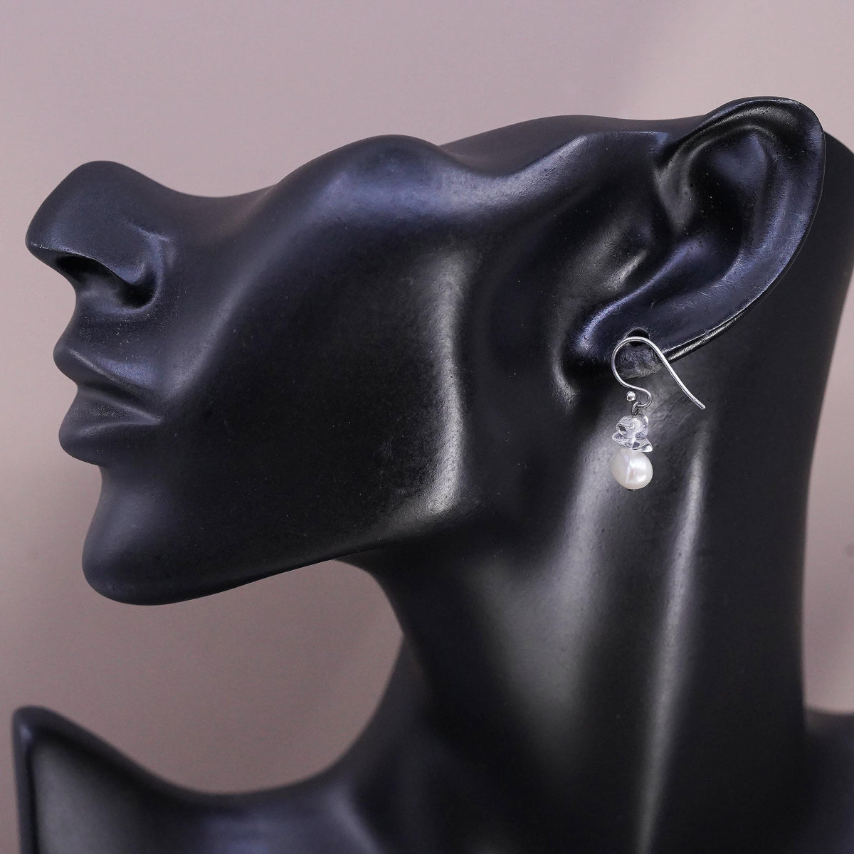 Vintage Sterling 925 silver handmade pearl crystal earrings