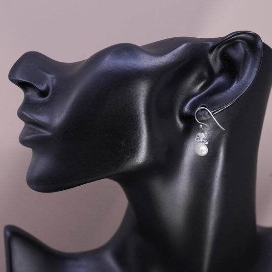 Vintage Sterling 925 silver handmade pearl crystal earrings
