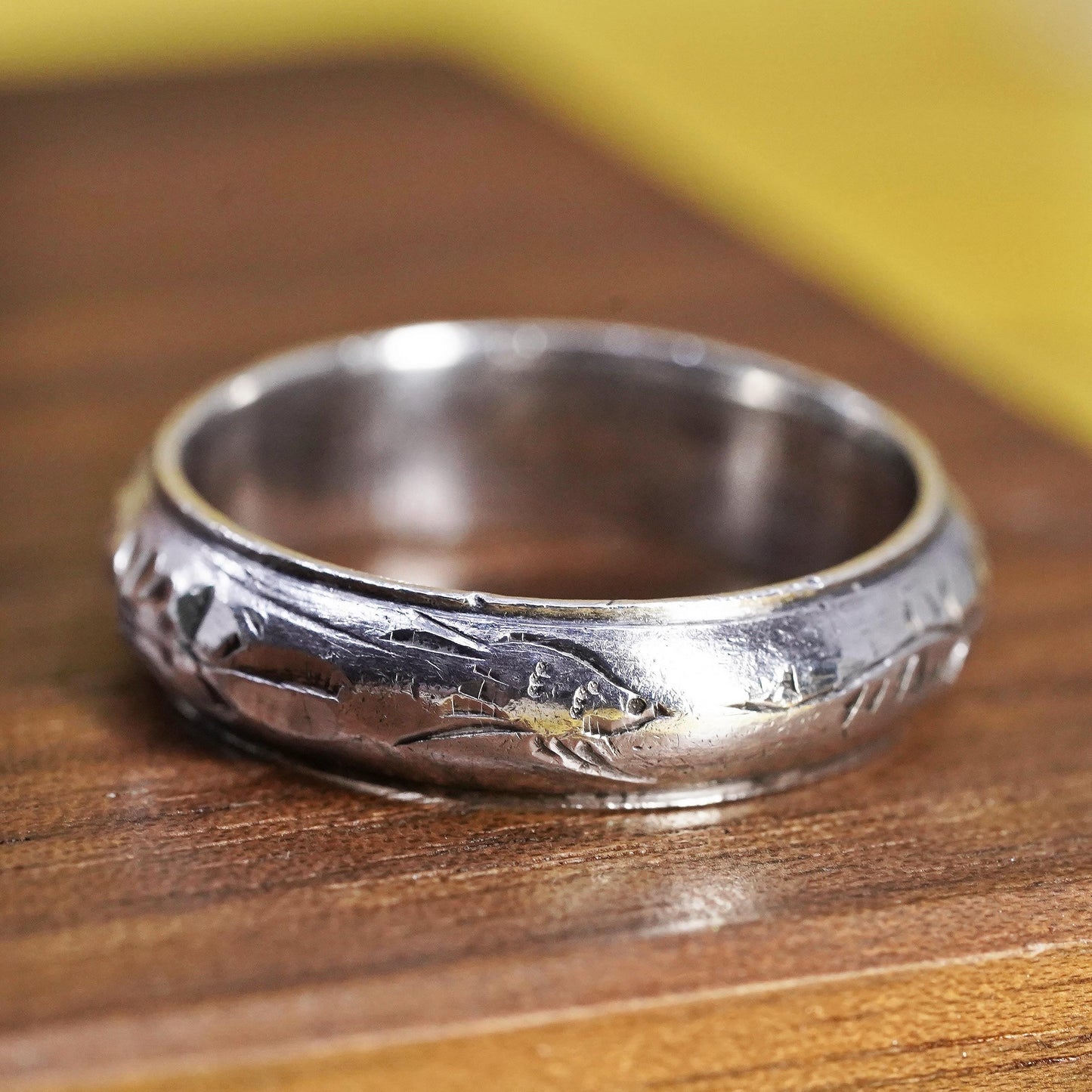 size 9, vintage Sterling silver handmade ring, 925 textured band