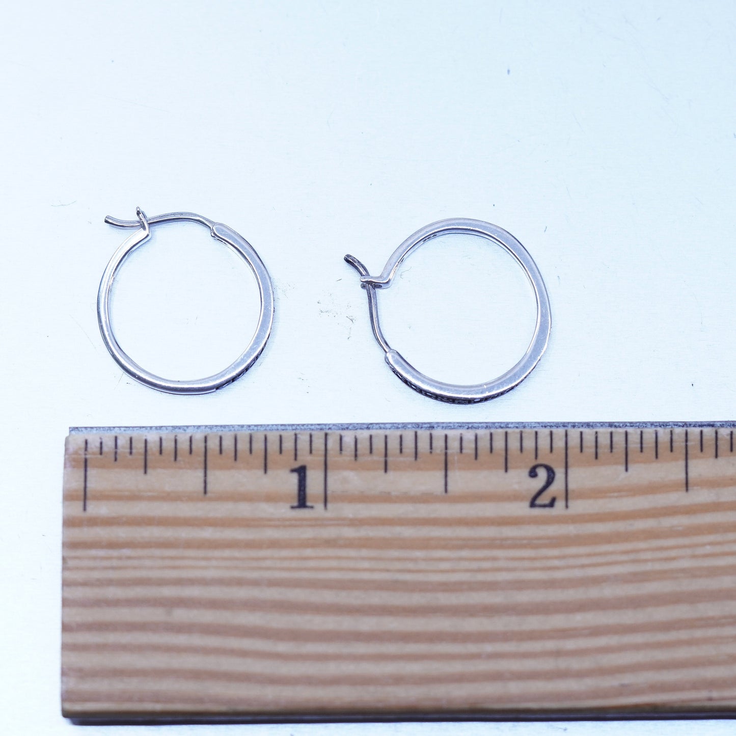 0.75”, Sterling silver handmade earrings, 925 huggie hoops with black diamond