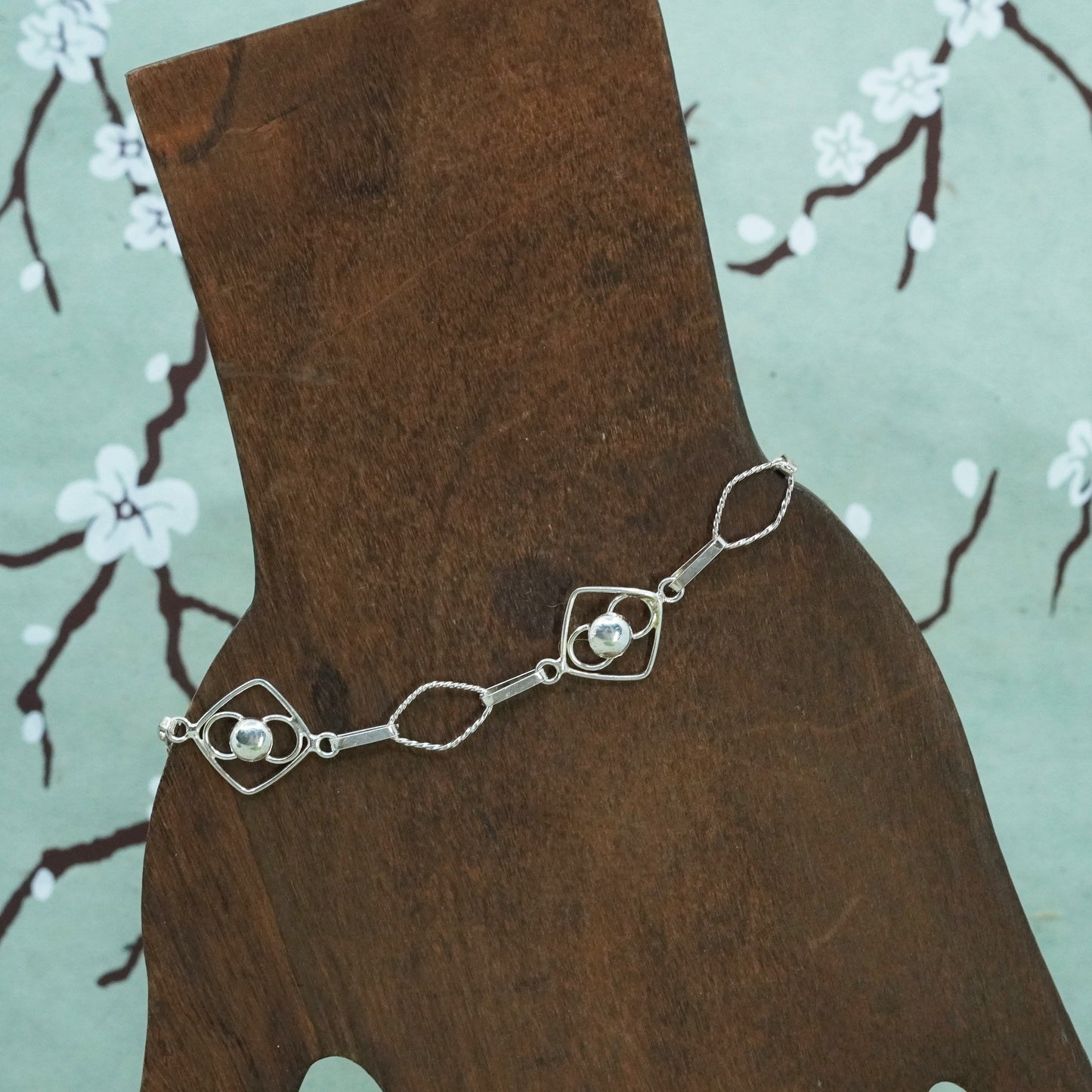 7.25”, Vintage sterling silver bracelet, handmade fine 950 silver chain