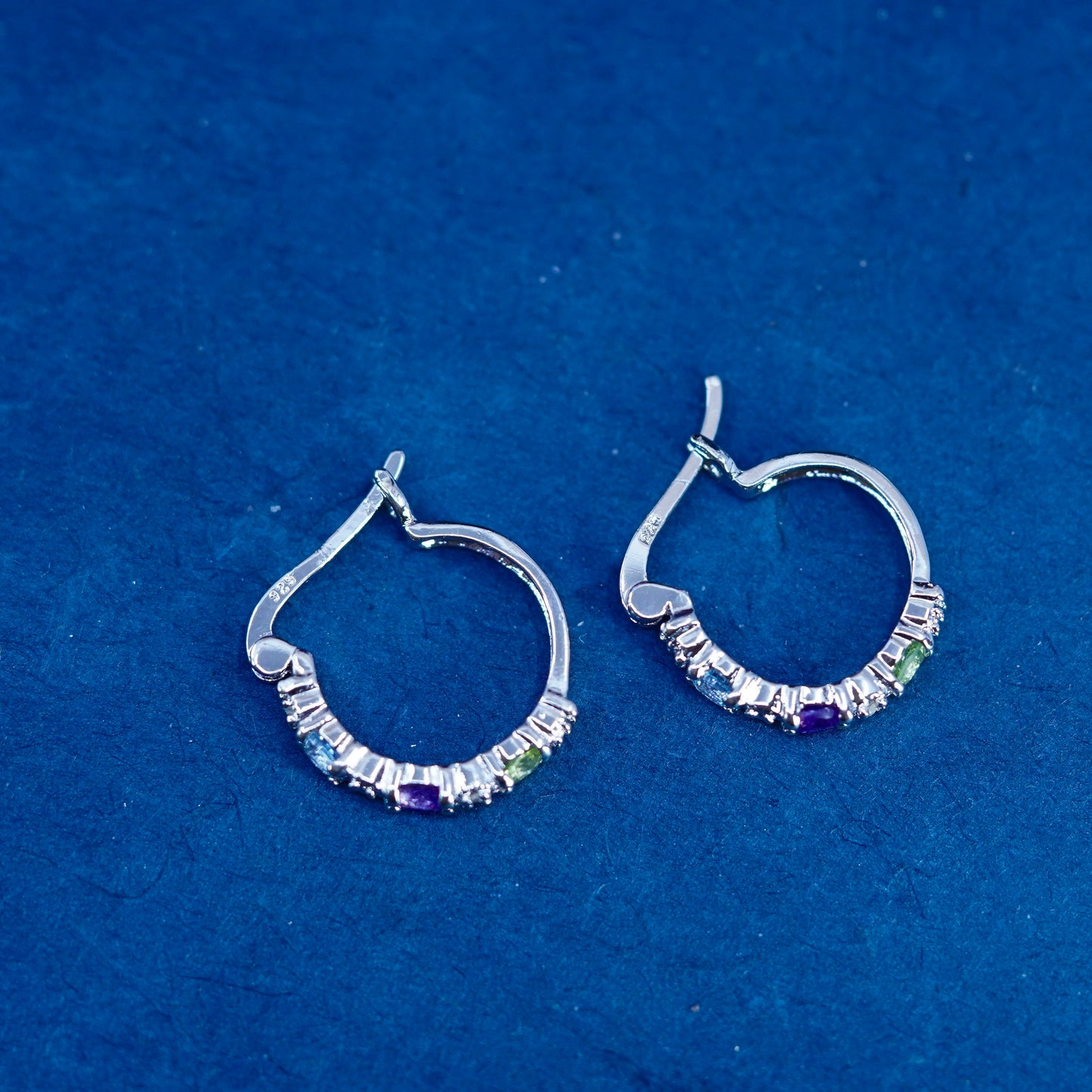 0.5”, Sterling silver hoop earrings, 925 huggie diamond amethyst topaz peridot