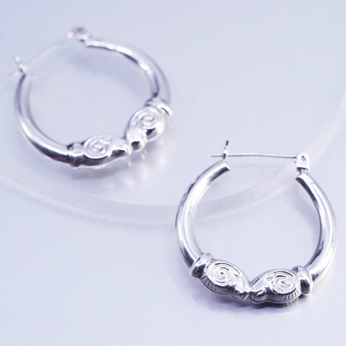 1" Sterling Silver Earrings, Spiral Swirl 925 Hoops, Ornate Tribal sheephead