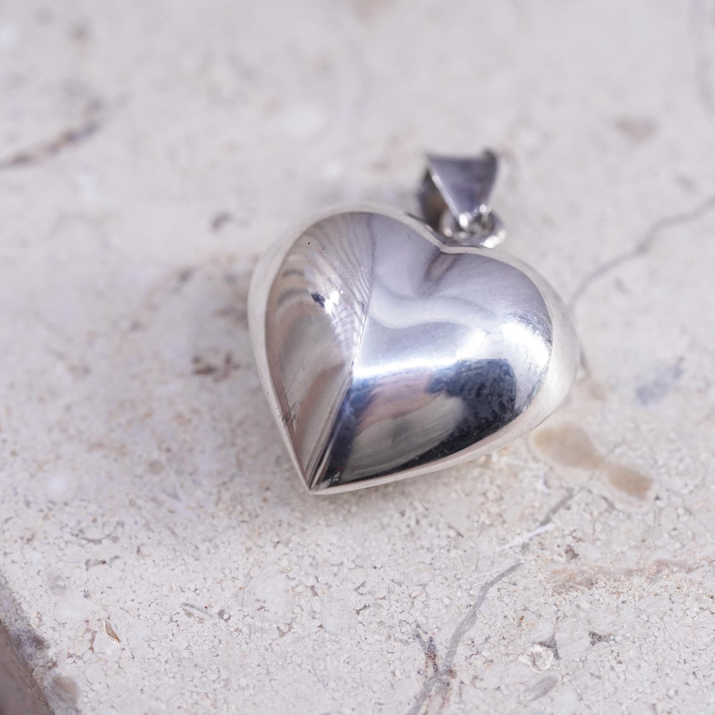 Vintage Sterling silver handmade pendant, puffy 925 heart