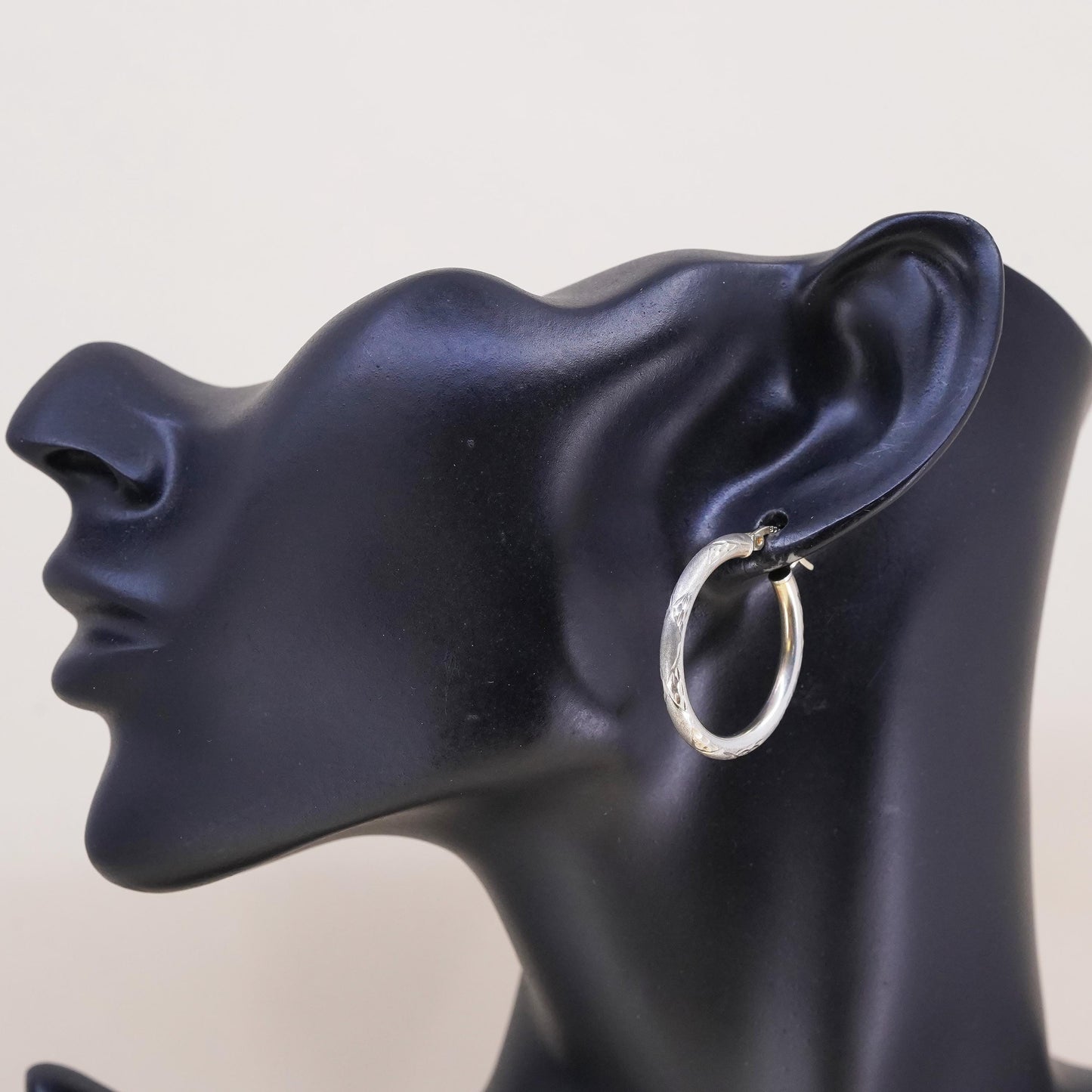 1", Vintage sterling silver loop single earring, primitive textured hoop