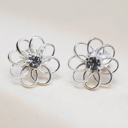 Vintage Sterling silver handmade earrings, 925 flower studs