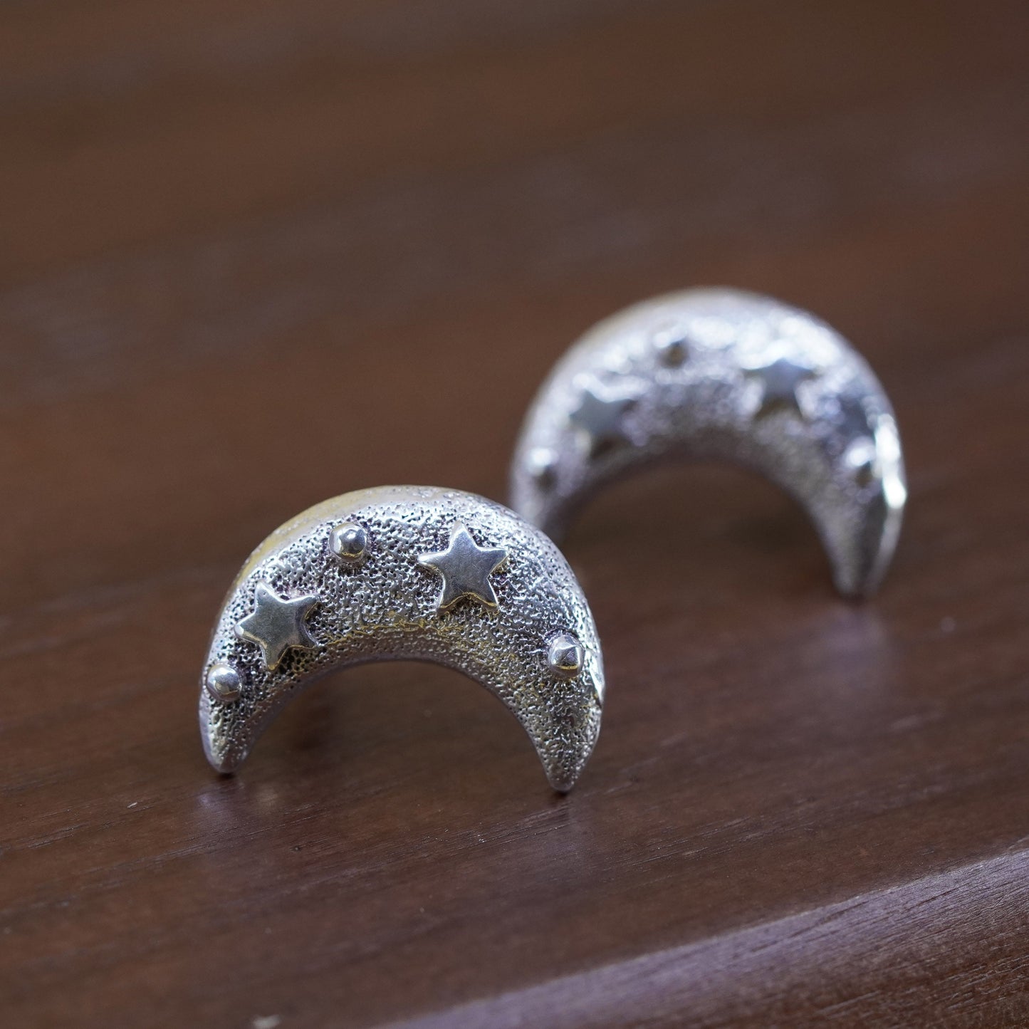 Vintage Mexico Sterling silver handmade earrings, 925 moon star studs
