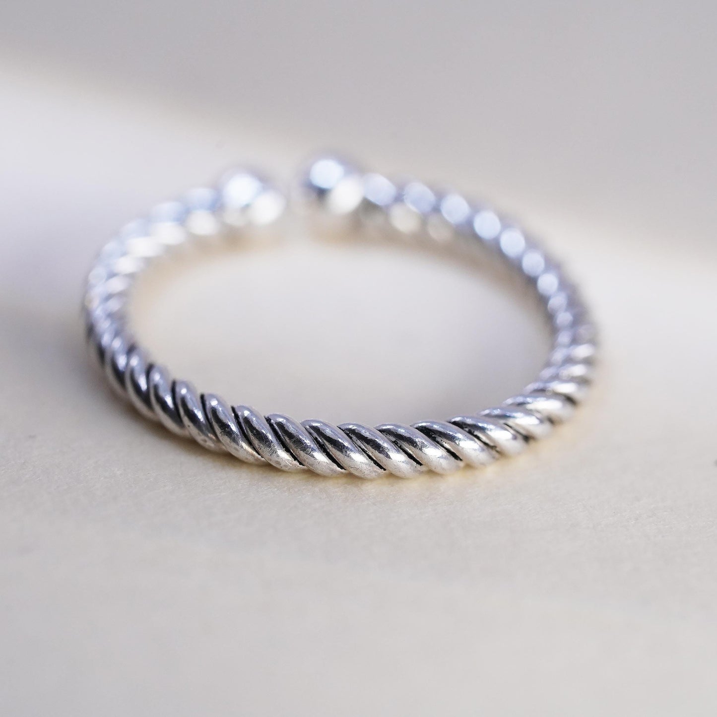 Size adjustable, vintage Sterling silver handmade ring, 925 cable band beads