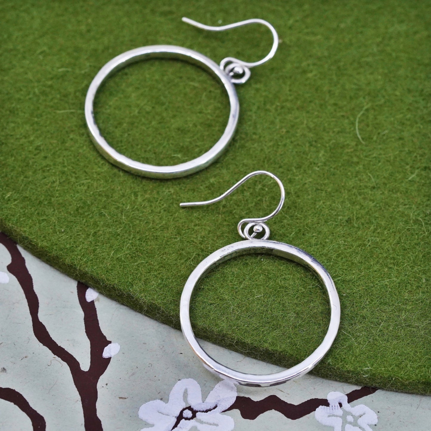 Vintage A. Dewitt Sterling Silver hammered Circle Hoop Earrings Retired 925