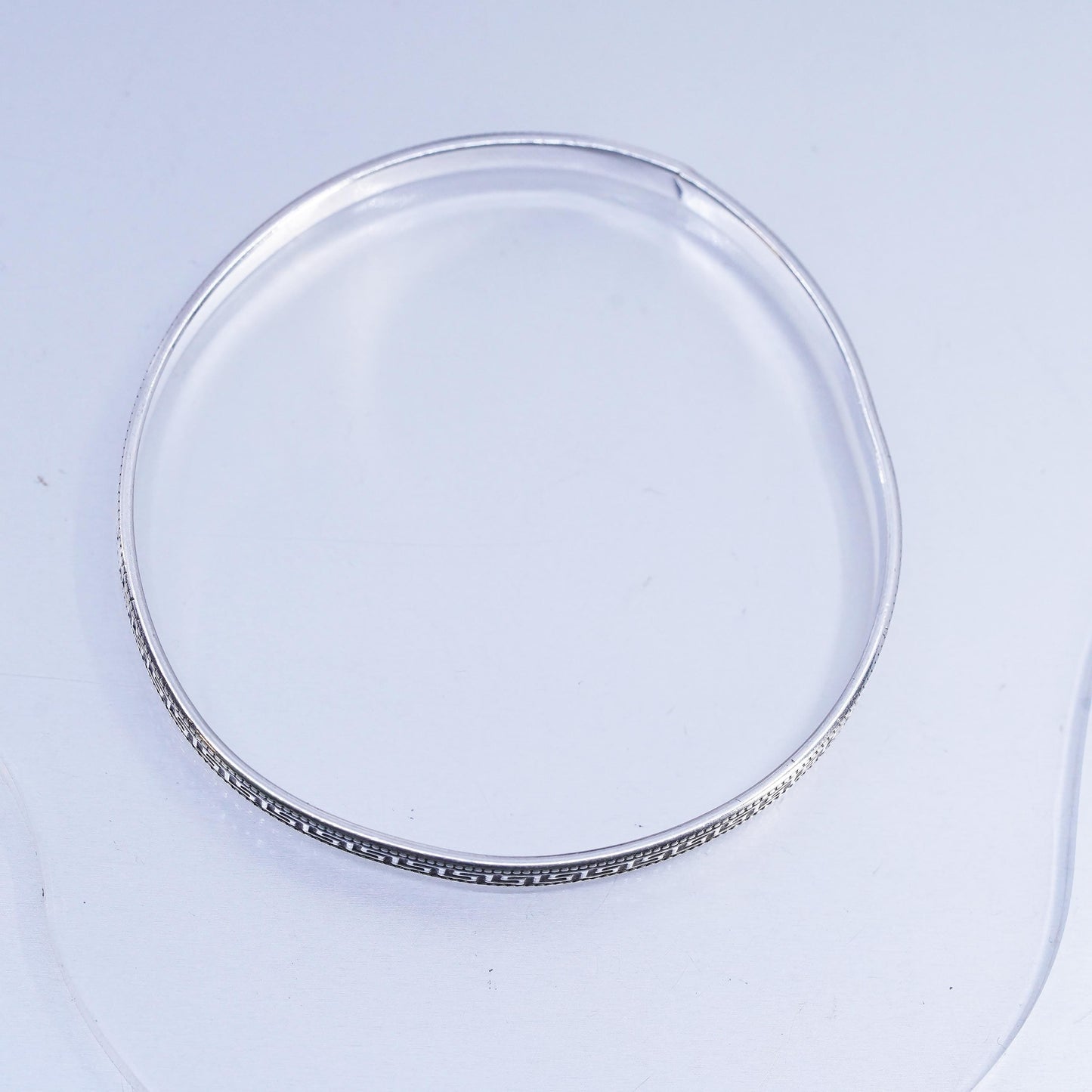 7.75", Vintage sterling silver 925 silver bracelet, greek key textured bangle