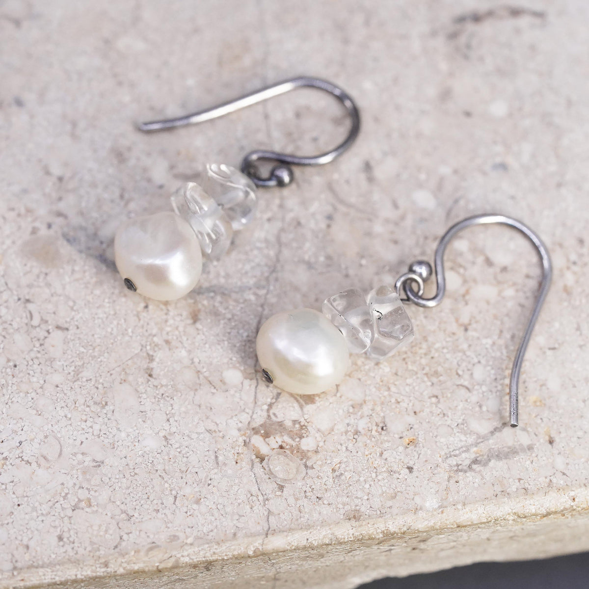 Vintage Sterling 925 silver handmade pearl crystal earrings