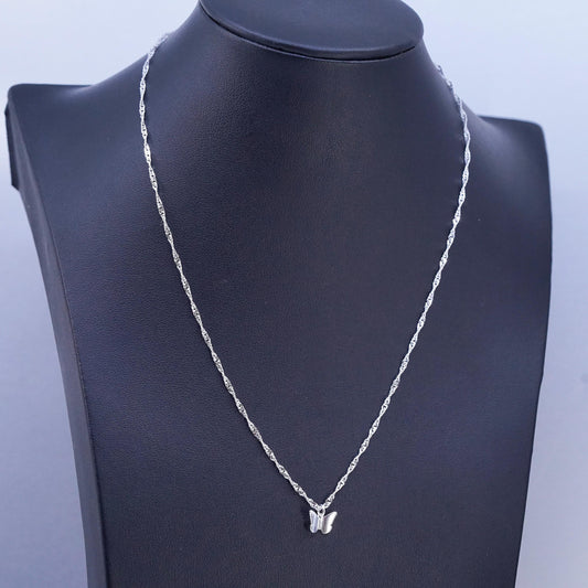 16+1.5” Sterling 925 silver twisted curb chain necklace with butterfly pendant