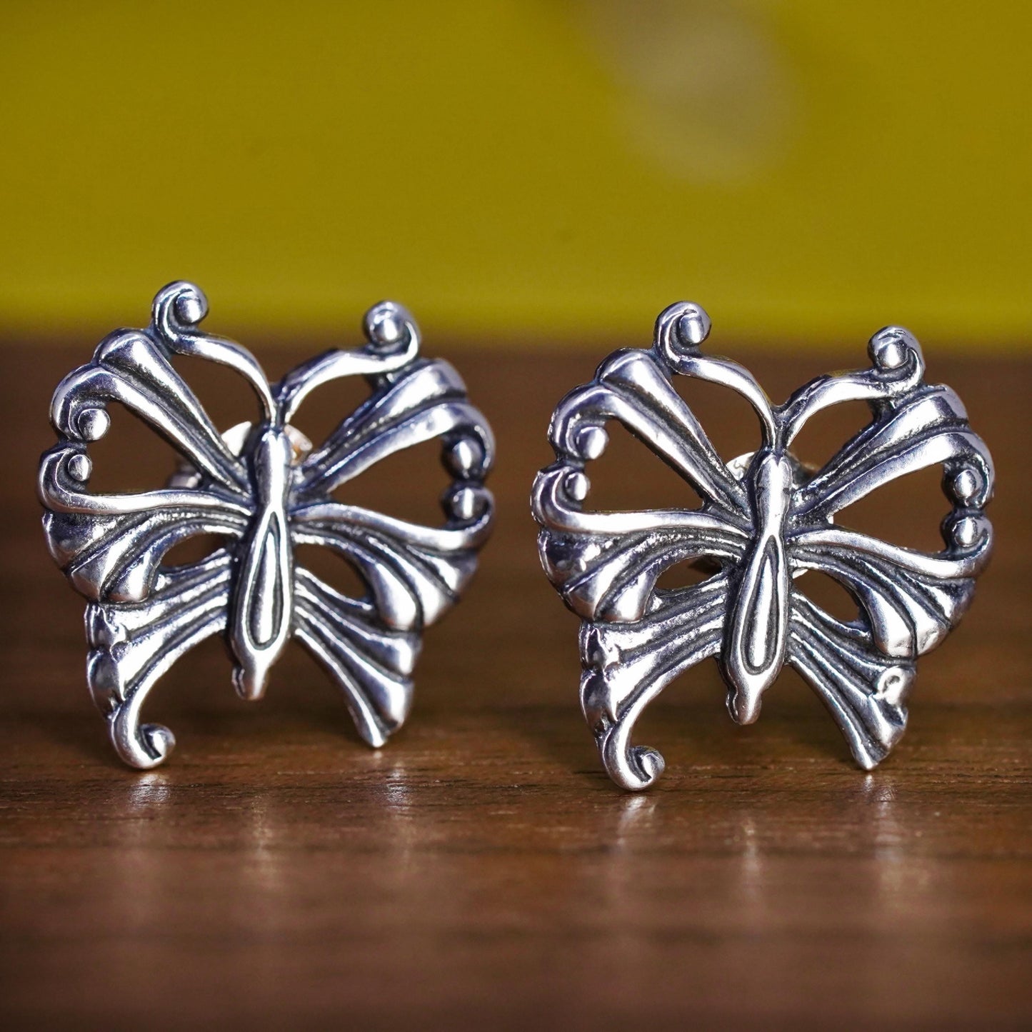 Vintage Sterling 925 silver handmade earrings, butterfly studs
