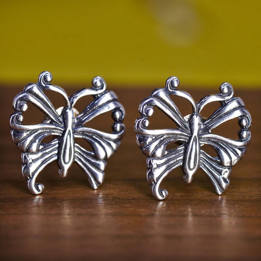 Vintage Sterling 925 silver handmade earrings, butterfly studs