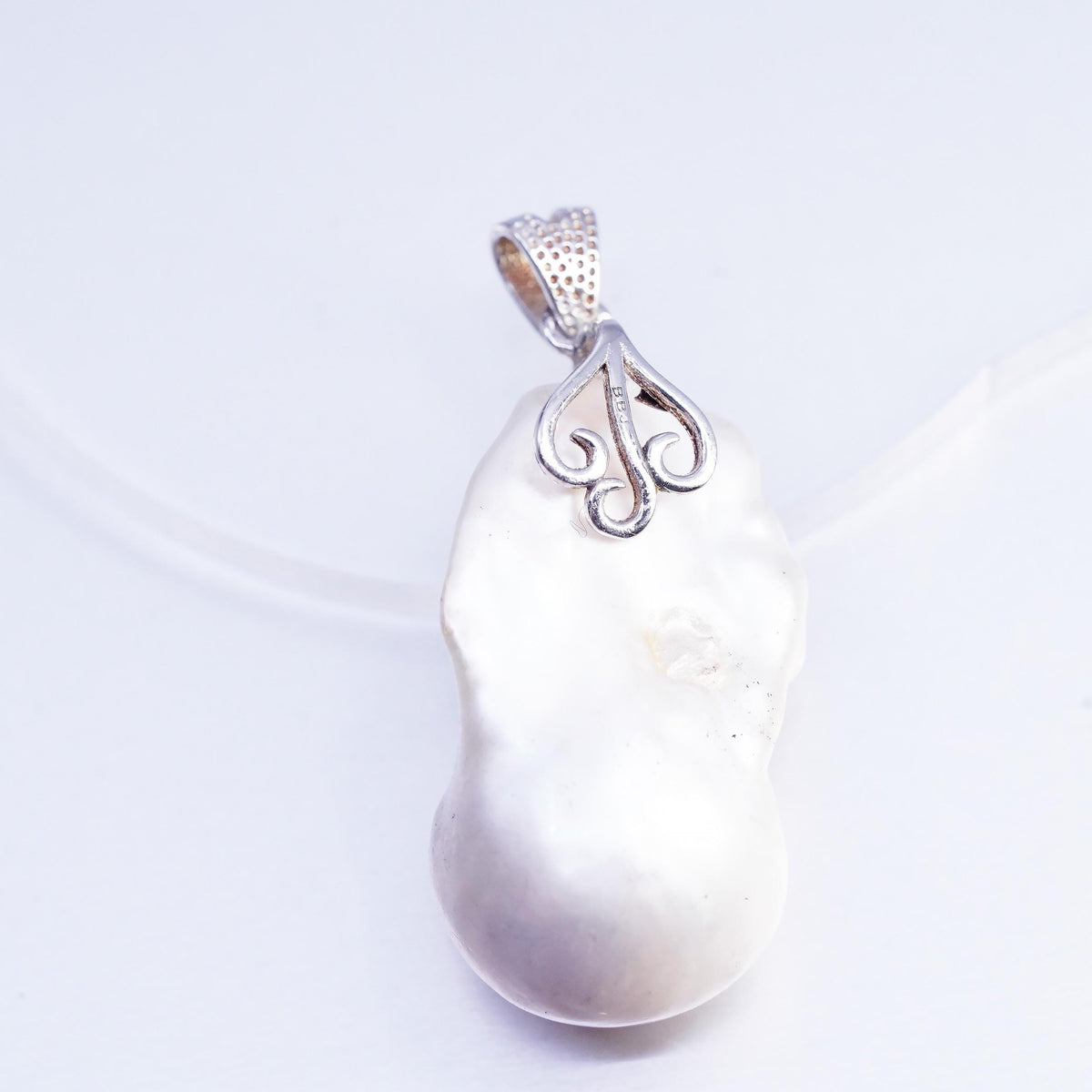Sterling 925 Silver Baroque Pendant, Keshi Biwa Pearl CZ Leaf Floral Jewelry