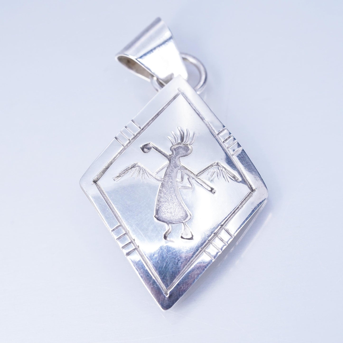 Vintage Wilbur Wauneka WW sterling 925 silver diamond shaped pendant angel