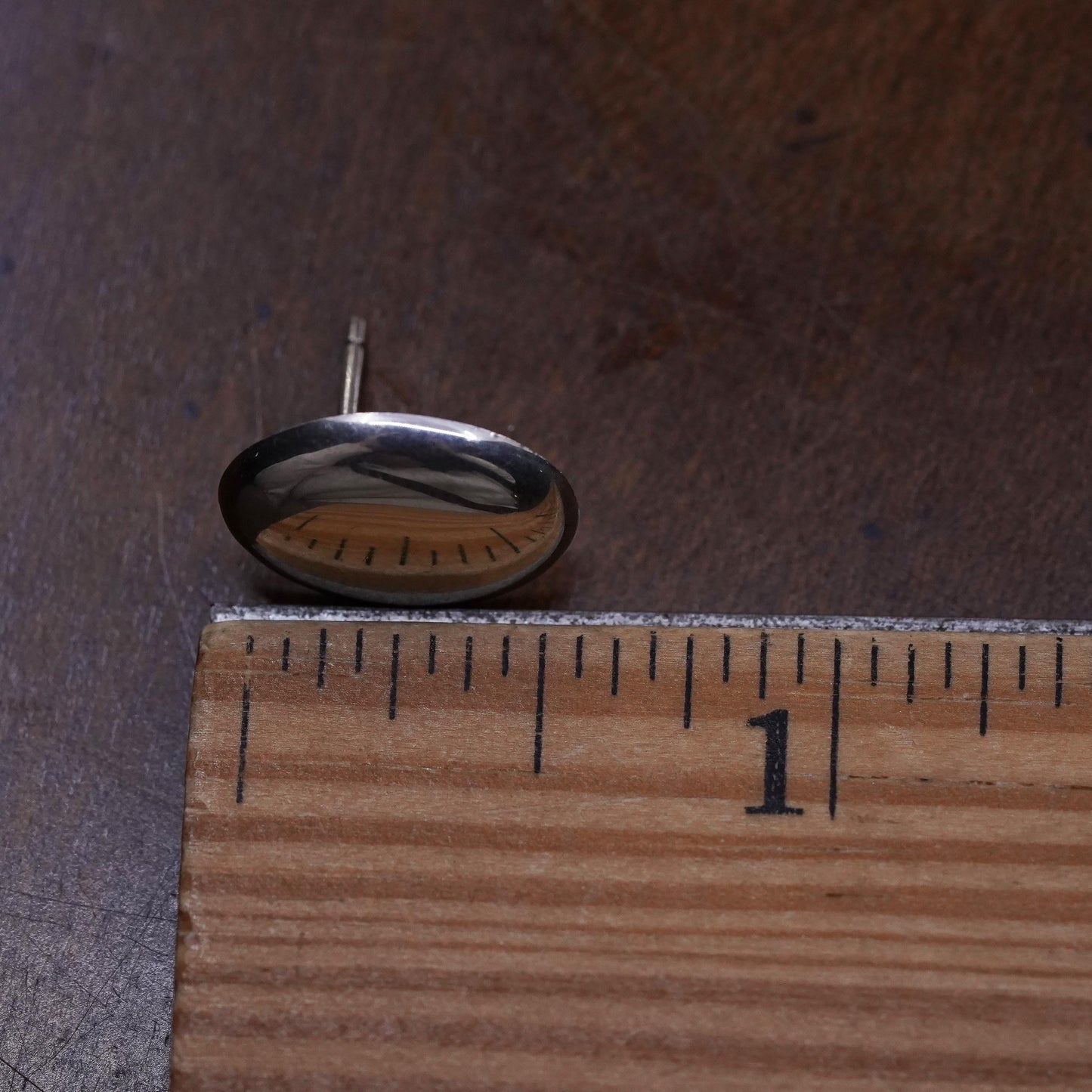 Vintage handmade single earring. Sterling 925 silver oval stud