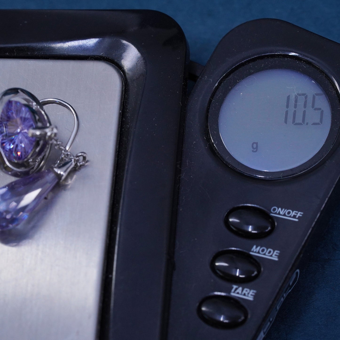 Vintage sterling 925 silver handmade planet earrings with teardrop amethyst