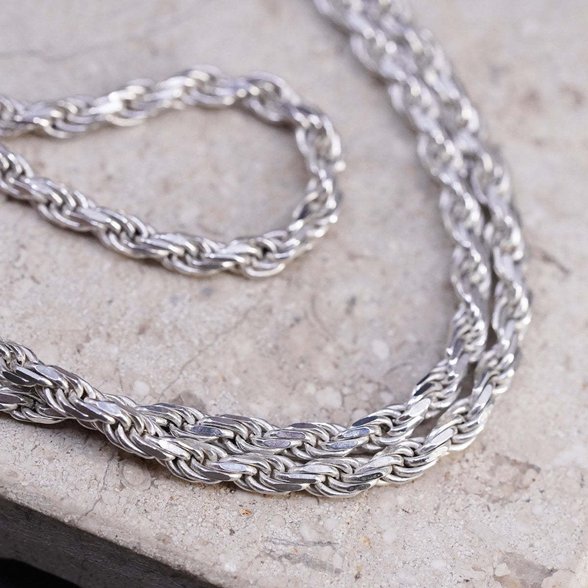 24", vintage Italian OTC Sterling silver necklace, 925 Diamond cut rope chain