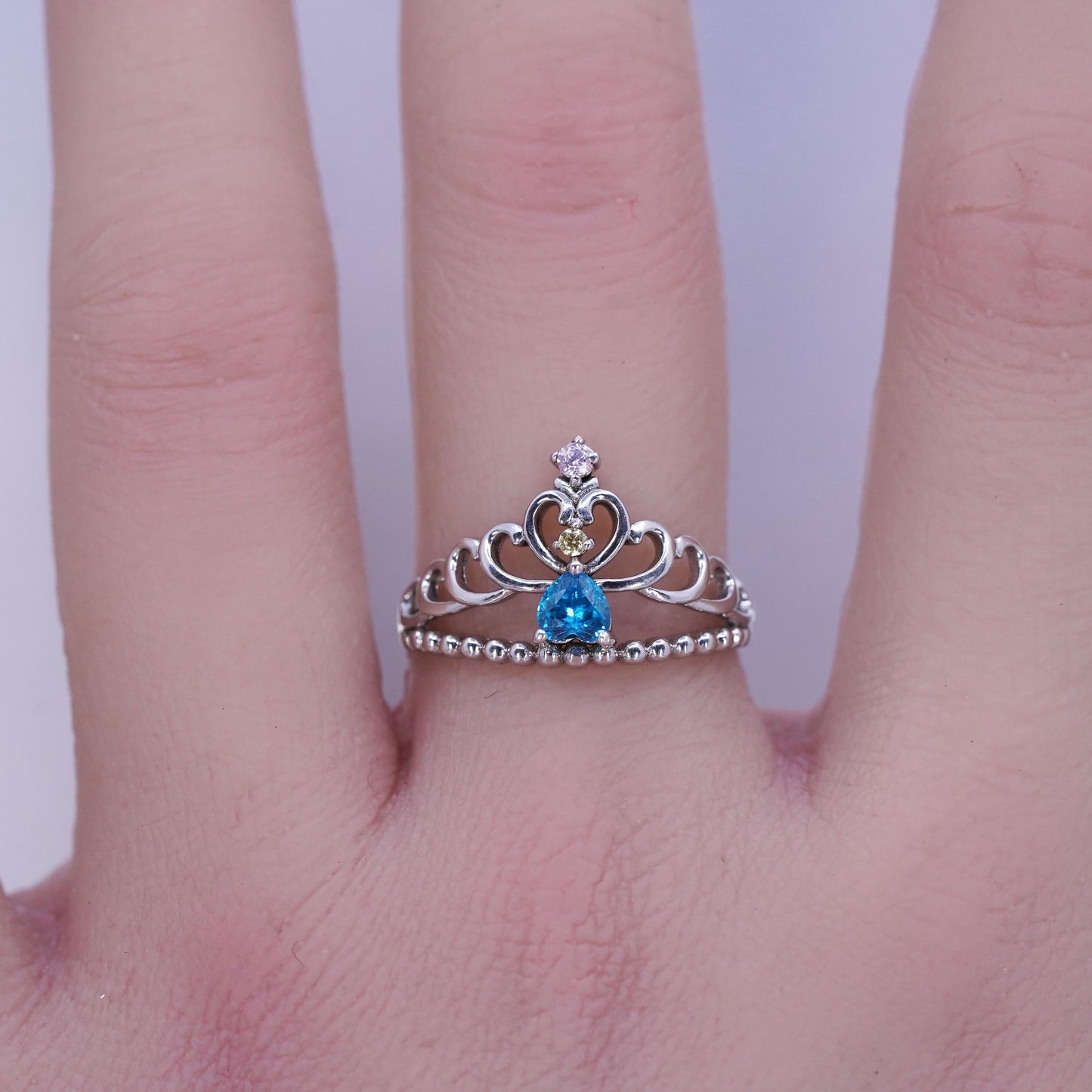 Size 7, Sterling 925 silver crown ring with blue topaz always my princess