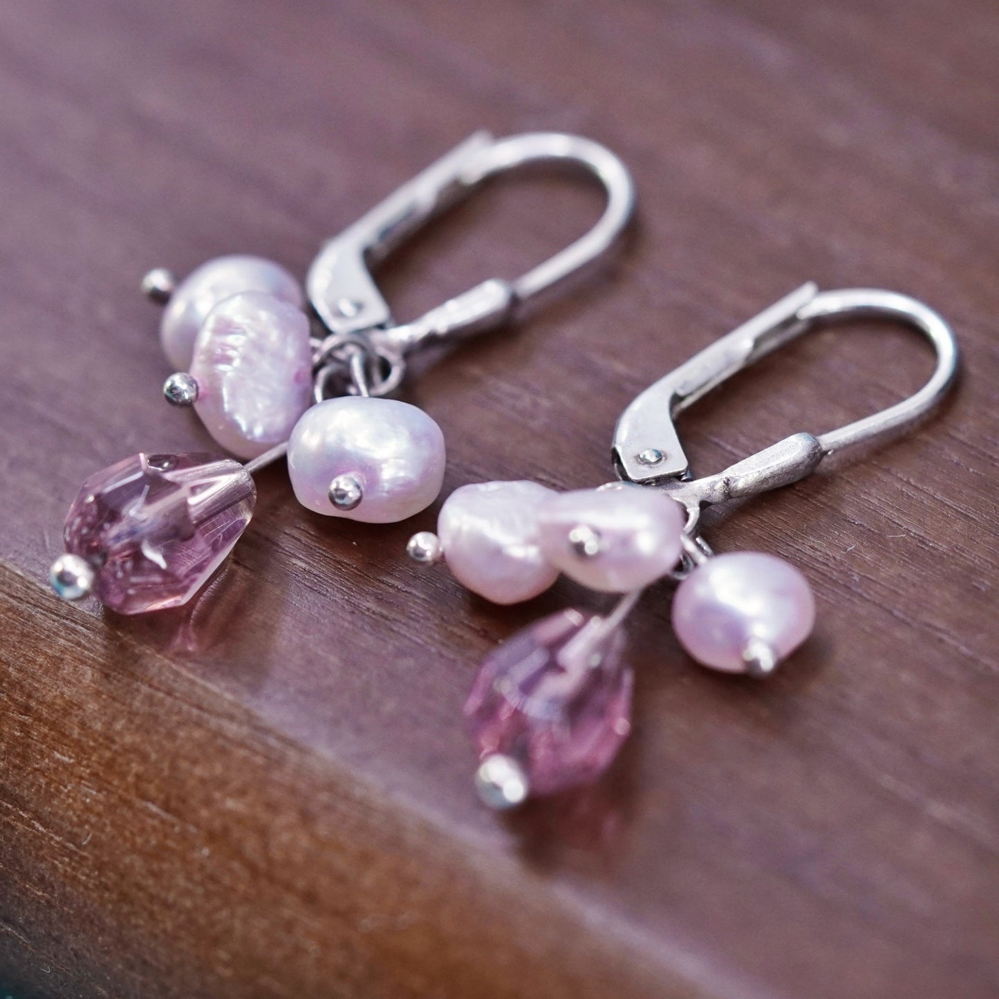 Vintage Sterling 925 silver Handmade earrings with cluster pearl