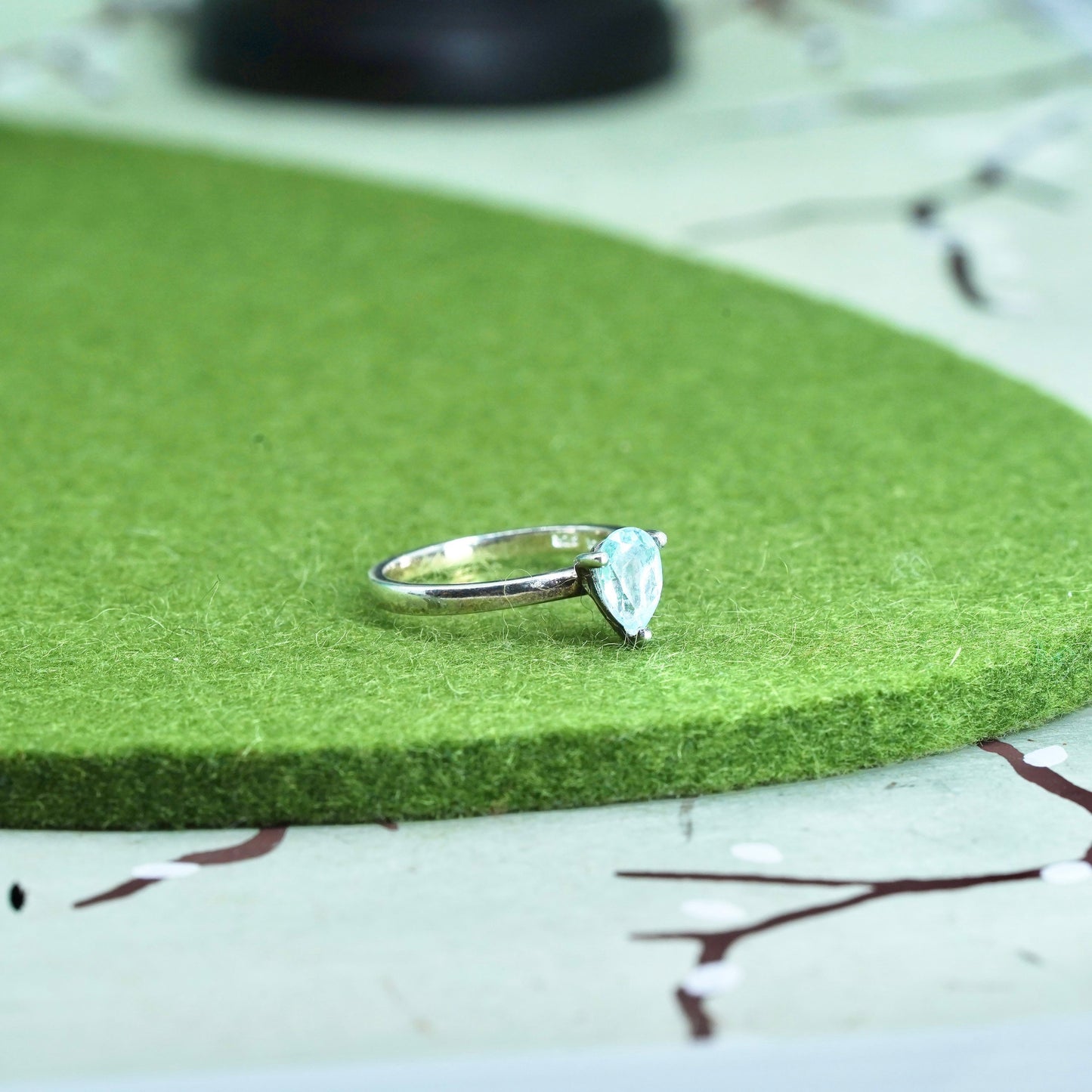 Size 6.25, vtg Sterling 925 silver statement ring, engagement ring blue topaz