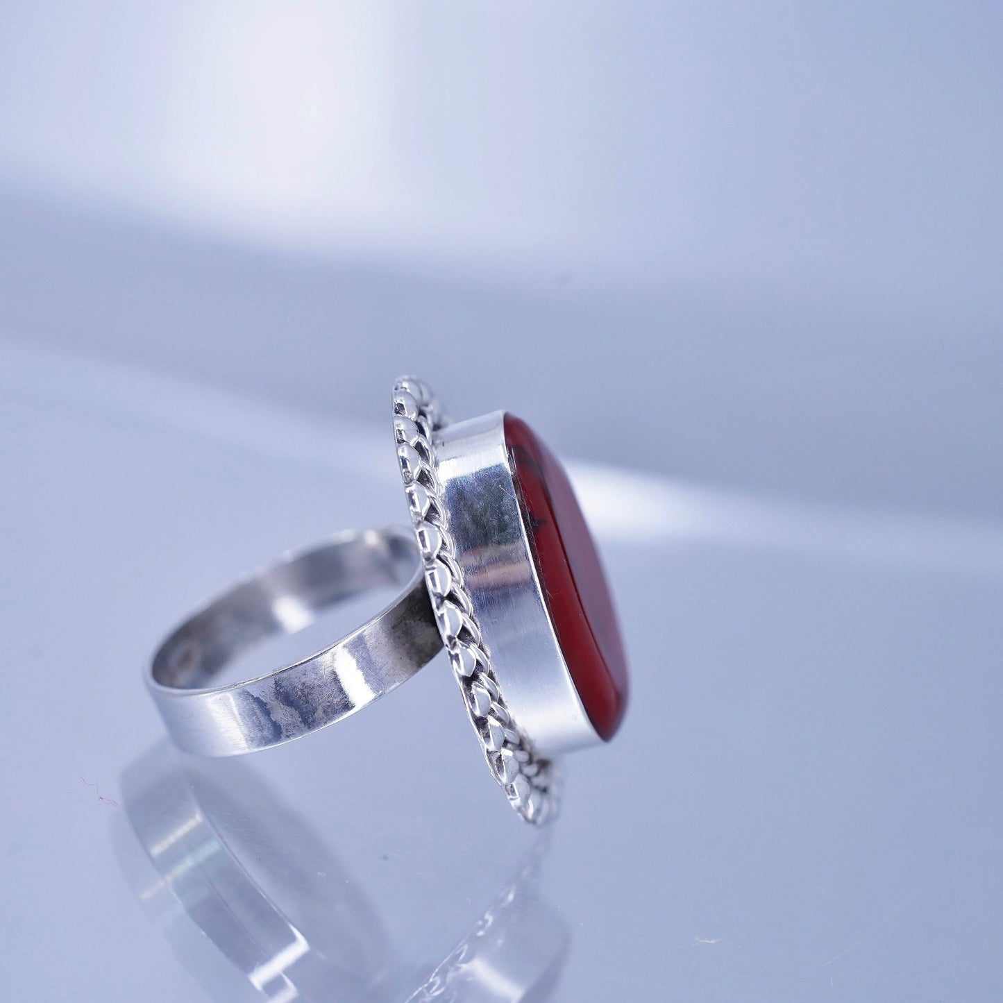 vintage southwestern Sterling 925 silver handmade ring with teardrop red jasper