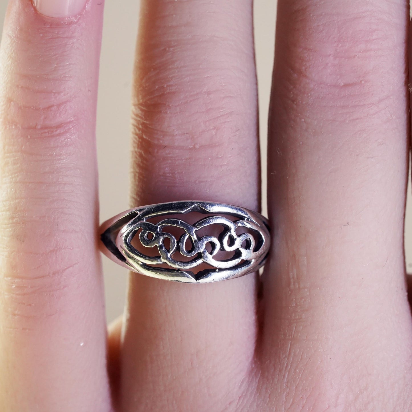 Size 8.75, Vintage sterling silver handmade filigree ring, 925 band