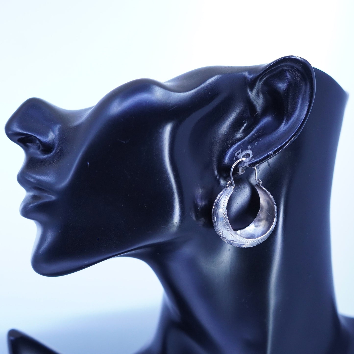 1.5”, vintage Sterling silver handmade earrings, 925 simple oval hoops